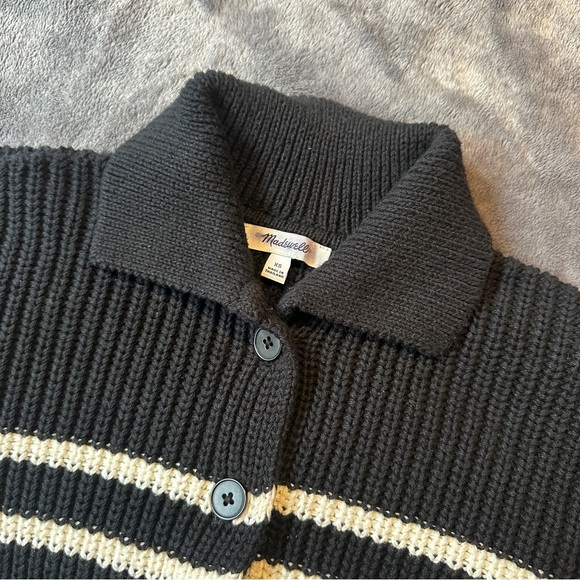 NWOT Madewell Black & White Striped Cardigan Sweater Drop Shoulder Crop Cotton - Picture 2 of 7